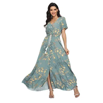 Vintage Women's Floral Maxi Button Up Dress for Summer