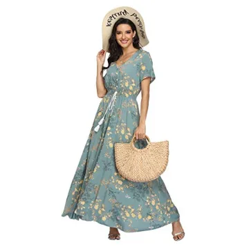 Vintage Women's Floral Maxi Button Up Dress for Summer