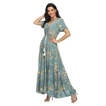 Vintage Women's Floral Maxi Button Up Dress for Summer