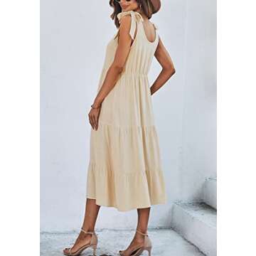 chouyatou Women's Summer Adjustable Spaghetti Strap Solid Ruffle Swing Midi Dress (Medium, Apricot)