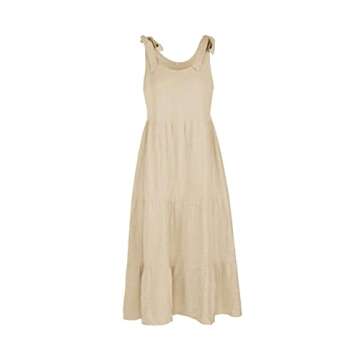 chouyatou Women's Summer Adjustable Spaghetti Strap Solid Ruffle Swing Midi Dress (Medium, Apricot)