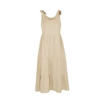 chouyatou Women's Summer Adjustable Spaghetti Strap Solid Ruffle Swing Midi Dress (Medium, Apricot)