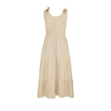 chouyatou Women's Summer Adjustable Spaghetti Strap Solid Ruffle Swing Midi Dress (Medium, Apricot)