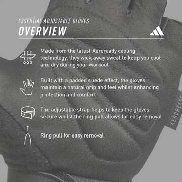 adidas Essential Adjustable Fingerless Gloves for All Fitness Levels