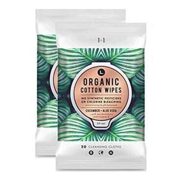 L. Organic Cotton Feminine Wipes with Cucumber + Aloe, Moisturizing & pH-Balanced, 28, pack of 2