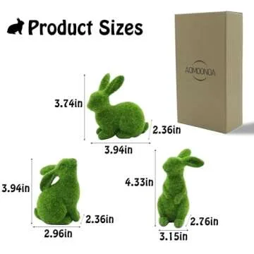 AOMOONOA Resin Flocked Bunny Figurines Set of 3 for Easter Décor, Decorative Rabbit Statues for Spr...