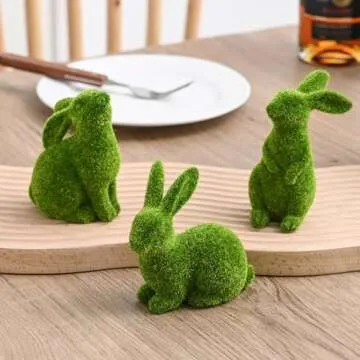 Adorable Resin Flocked Bunny Figurines Set of 3 for Easter Decor