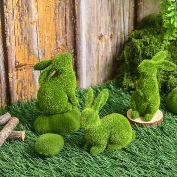 Adorable Resin Flocked Bunny Figurines Set of 3 for Easter Decor