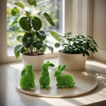 Adorable Resin Flocked Bunny Figurines Set of 3 for Easter Decor