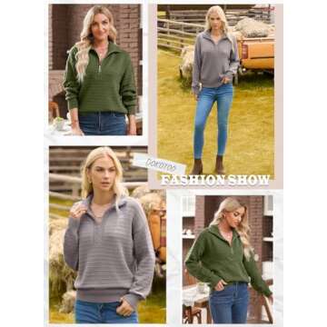 Dokotoo Womens Fall Sweaters Half Zip Pullovers High Neck Long Sleeve Winter Sweater Fashion Casual Lightweight Ribbed Knit Tunic Tops Sky Blue Large