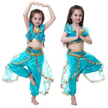 Princess Jasmine Costume Dress Up Clothes Fancy Sequined Arabian Outfit Attire with Tiara Wand Glove...