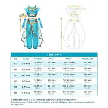 Princess Jasmine Costume Dress Up Clothes Fancy Sequined Arabian Outfit Attire with Tiara Wand Gloves Accessories Set for Little Toddler Girls Kids Halloween Cosplay Birthday Party 5T 6T 5-6 Years