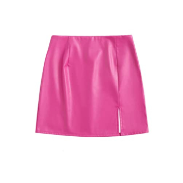 Floerns Women's Faux Leather Bodycon Split Mini Skirt - Hot Pink S