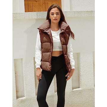 EsheSy Women's Puffer Vest Zip Up Sleeveless Lightweight Stand Collar Padded Gilet(Brown-M)