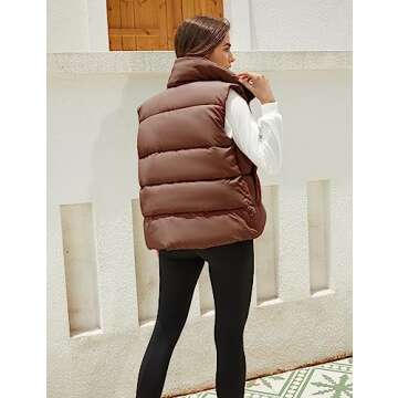 EsheSy Women's Puffer Vest Zip Up Sleeveless Lightweight Stand Collar Padded Gilet(Brown-M)