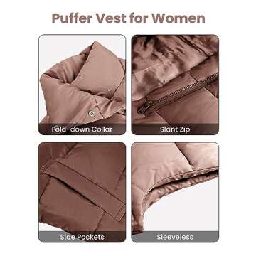 EsheSy Women's Puffer Vest Zip Up Sleeveless Lightweight Stand Collar Padded Gilet(Brown-M)