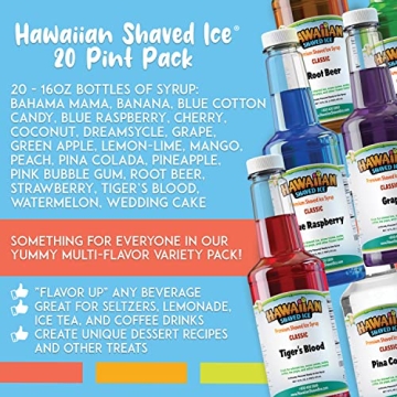 Hawaiian Shaved Ice Syrup Variety - 20 Flavors for Fun