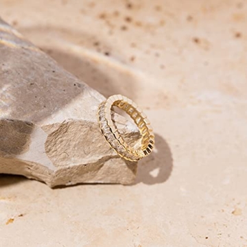 PAVOI 14K Gold Plated Baguette Eternity Band for Women