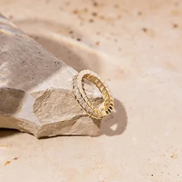 PAVOI 14K Gold Plated Baguette Eternity Band for Women