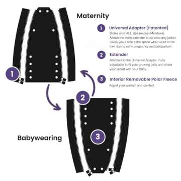 MakeMyBellyFit Universal Jacket Extender for Maternity and Babywearing, fits MOST zips, black, one-size