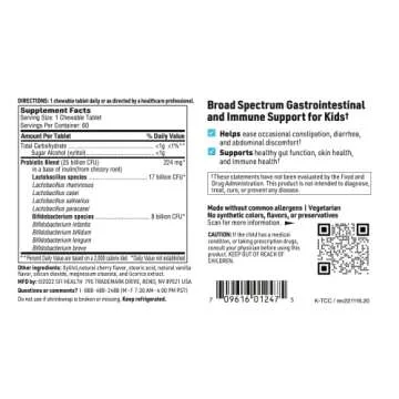 Klaire Labs SFI Health Ther-Biotic Kids Probiotic Chewables - Hypoallergenic Probiotics for Kids - 25 Billion CFU in Prebiotic Inulin - Cherry-Flavored Chewable Probiotics (60 Chewable Tablets)