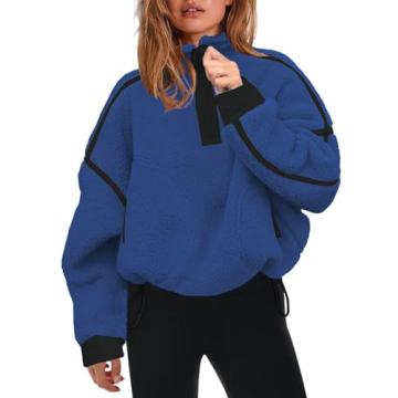 Wenlia Women's Polar Fleece Half Zip Sweatshirt - Cozy, Oversized with Pockets