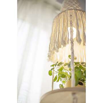 YKBU Macrame Plant Hanger Shelf Hanging Rope Shelf Indoor with Boho Lamp Shade 3 Tier Floating Round Shelves Decorative Shelf Flower Pot Holder Planter Display Rack Boho Home Decor-1 Set