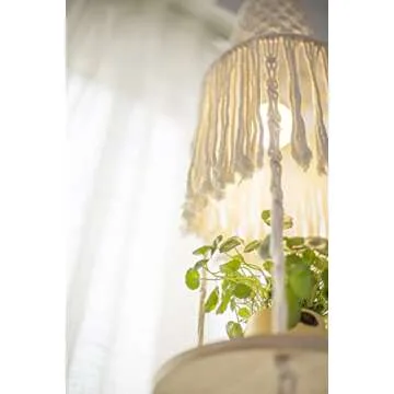 YKBU Macrame Plant Hanger Shelf Hanging Rope Shelf Indoor with Boho Lamp Shade 3 Tier Floating Round Shelves Decorative Shelf Flower Pot Holder Planter Display Rack Boho Home Decor-1 Set
