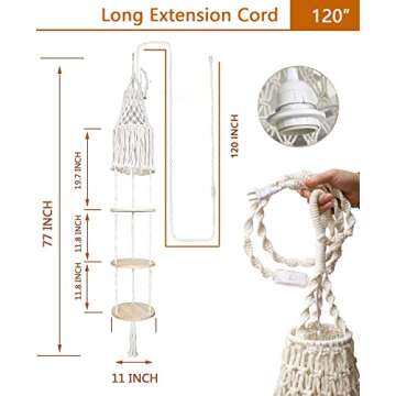 YKBU Macrame Plant Hanger Shelf Hanging Rope Shelf Indoor with Boho Lamp Shade 3 Tier Floating Round Shelves Decorative Shelf Flower Pot Holder Planter Display Rack Boho Home Decor-1 Set