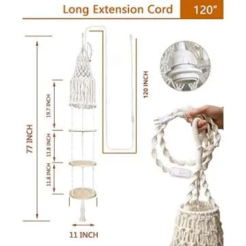 YKBU Macrame Plant Hanger Shelf Hanging Rope Shelf Indoor with Boho Lamp Shade 3 Tier Floating Round Shelves Decorative Shelf Flower Pot Holder Planter Display Rack Boho Home Decor-1 Set