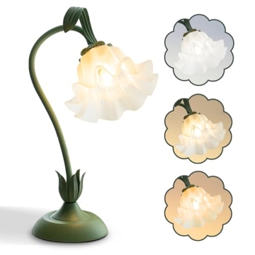 AQDZCNF Flower Table Lamp,LED Reading Light Bedside Vintage Flower Night Light,3 Colors Modes Kawaii...