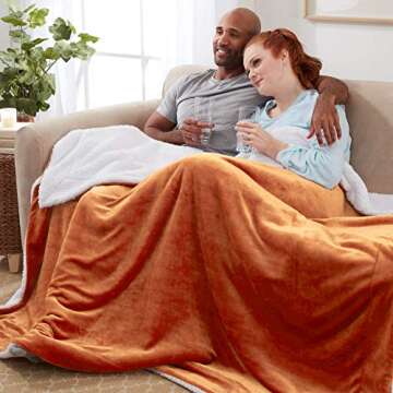 Genteele Sherpa Throw Blanket Super Soft Reversible Ultra Luxurious Plush Blanket, 60 x 70 inches, Burnt Orange/White
