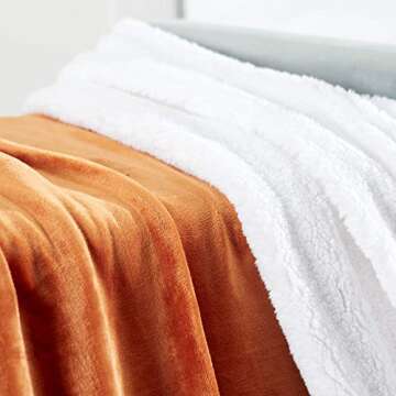 Genteele Sherpa Throw Blanket Super Soft Reversible Ultra Luxurious Plush Blanket, 60 x 70 inches, Burnt Orange/White