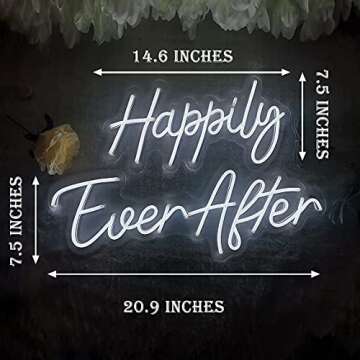 SYLHOME Large LED Neon Light Sign Happily Ever After 14.6"X7.5" + 20.9"X7.5" Wedding Ceremony Birthd...