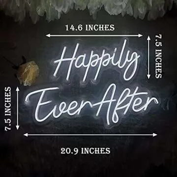 SYLHOME Large LED Neon Light Sign Happily Ever After 14.6"X7.5" + 20.9"X7.5" Wedding Ceremony Birthd...