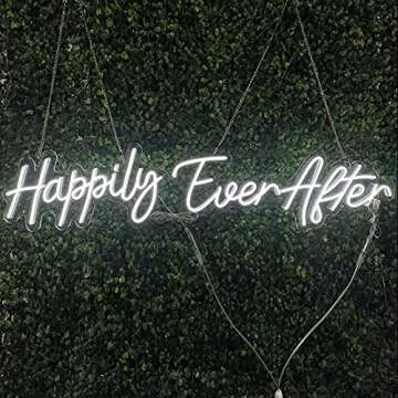 SYLHOME Large LED Neon Light Sign Happily Ever After 14.6"X7.5" + 20.9"X7.5" Wedding Ceremony Birthday Party Neon Art Wall Sign Decor Bedroom Home Bar Pub Decor Gift Night Light 12V Dimmer