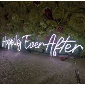 SYLHOME Large LED Neon Light Sign Happily Ever After 14.6"X7.5" + 20.9"X7.5" Wedding Ceremony Birthday Party Neon Art Wall Sign Decor Bedroom Home Bar Pub Decor Gift Night Light 12V Dimmer