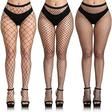 3 Pcs Black Fishnet Stockings for Women - Plus Size Tights
