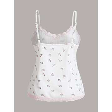 SOLY HUX Women's Lace Trim Spaghetti Strap Cami Tops Casual Summer Camisole White Ditsy Floral XS