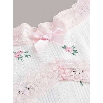 SOLY HUX Women's Lace Trim Spaghetti Strap Cami Tops Casual Summer Camisole White Ditsy Floral XS