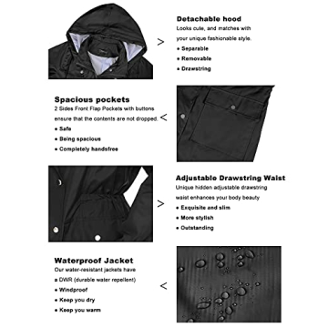Bloggerlove Women Rain Jackets Lightweight Waterproof Raincoat