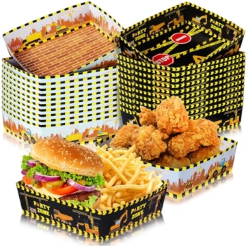 Mifoci 48 Pcs Construction Party Paper Food Trays Excavator Birthday Decorations 5 lb Large Boats Sn...
