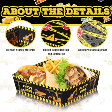 Mifoci 48 Pcs Construction Party Paper Food Trays