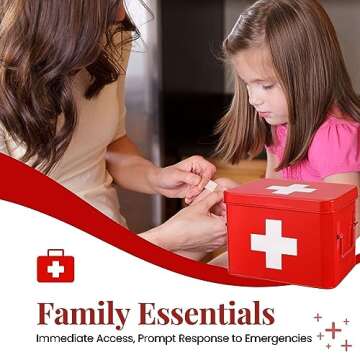 Flexzion First Aid Box Organizer, Empty 8.5 Inch Red Vintage First Aid Kit Tin Metal Medical Box Fir...