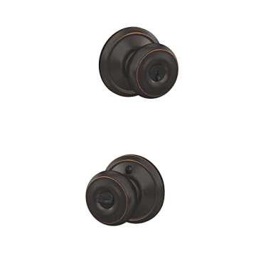 Schlage F51A GEO 716 Georgian Door Knob, Keyed Entry Lock, Aged Bronze