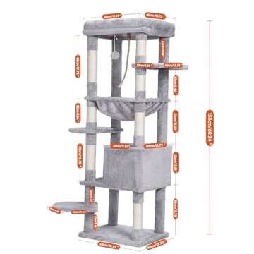 Heybly Cat Tree for Large Cats,Cat Tower for Indoor Cats,Multi-Level Cat Furniture Condo for Cats with Big Padded Plush Perch,Cozy Basket HCT050W