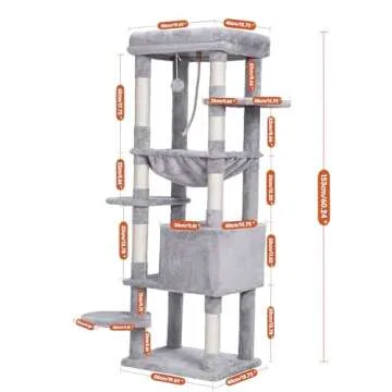 Heybly Cat Tree for Large Cats,Cat Tower for Indoor Cats,Multi-Level Cat Furniture Condo for Cats with Big Padded Plush Perch,Cozy Basket HCT050W