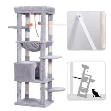 Heybly Cat Tree for Large Cats,Cat Tower for Indoor Cats,Multi-Level Cat Furniture Condo for Cats with Big Padded Plush Perch,Cozy Basket HCT050W