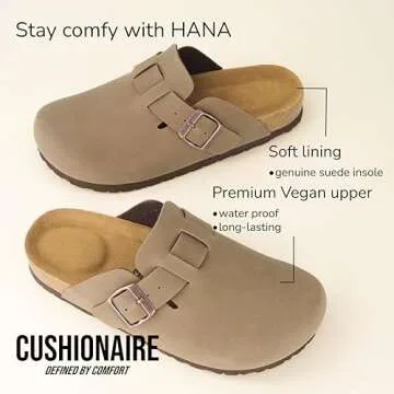CUSHIONAIRE Hana Womens Clogs | Comfortable Vegan Suede Clogs for Women | Slip On Potato Shoes with Cork Footbed & Arch Support| Brown 7