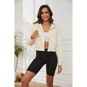 LOFAAC Women Fleece Full Zip Up Cropped Hoodie Sweatshirt for Casual & Workout